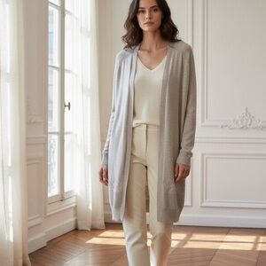 89th & Madison Women's Cardigan Sweater Cream Small Long Sleeve Long Open Front